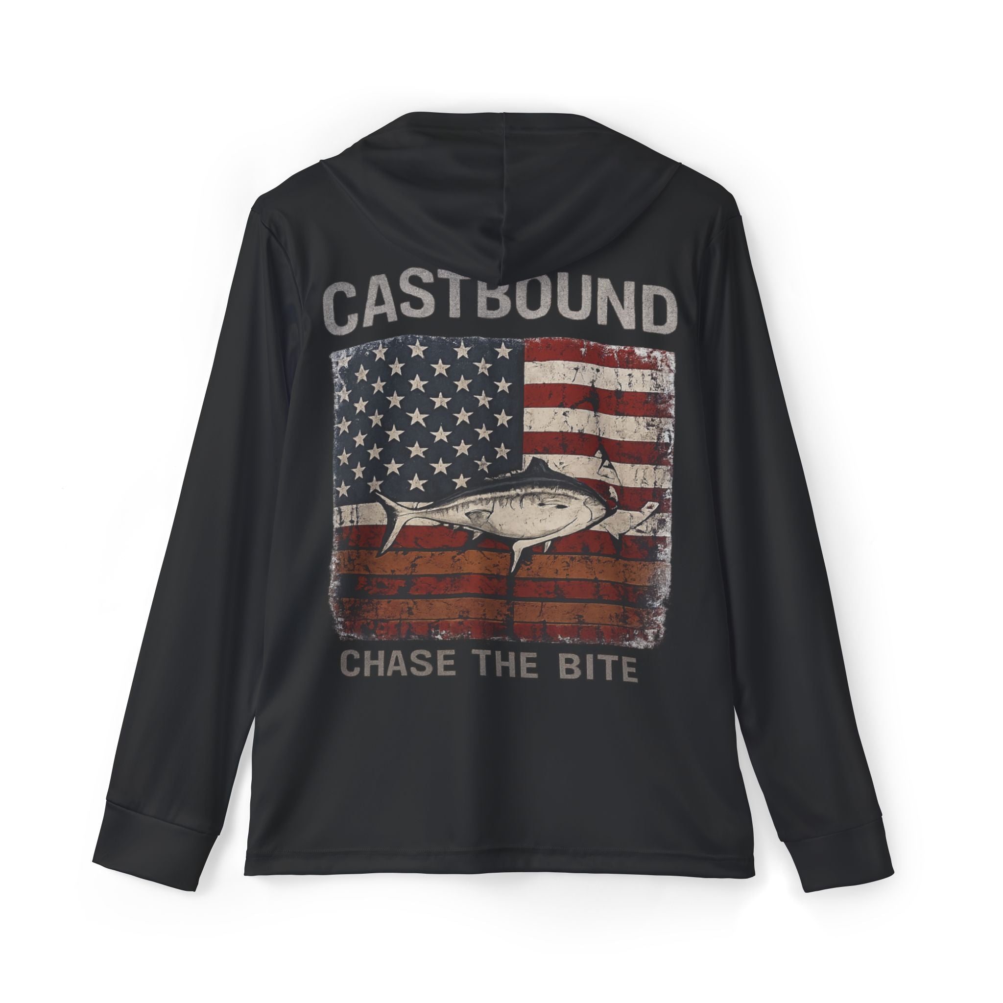 Castbound "Chase the Bite" Fishing Shirt — USA Flag Tuna Warmup Top