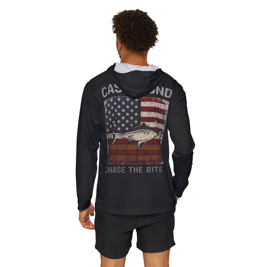 Castbound "Chase the Bite" Fishing Shirt — USA Flag Tuna Warmup Top